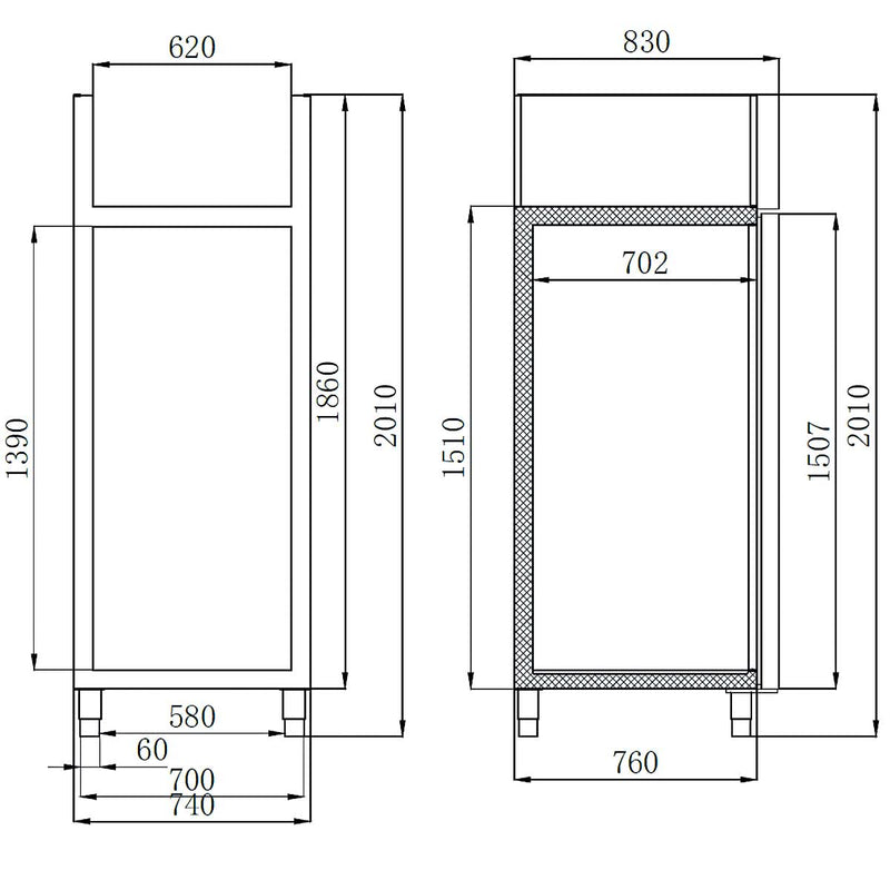 Vaiotec EASYLINE Kühlschrank 700 / 1-türig GN2/1 - Monoblock