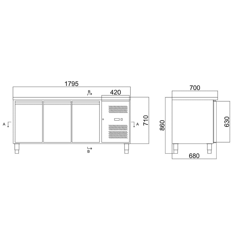 Vaiotec EASYLINE Kühltisch 700 / 3-türig - Monoblock