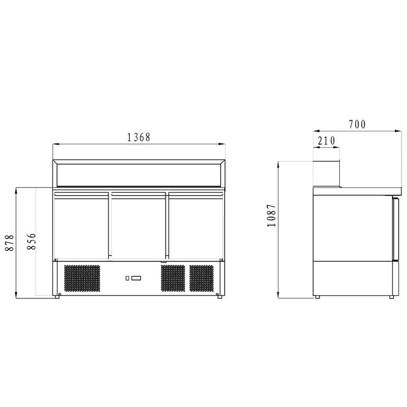 Vaiotec EASYLINE Pizza-Saladette 700 / 3-fach - mit 3 Türen