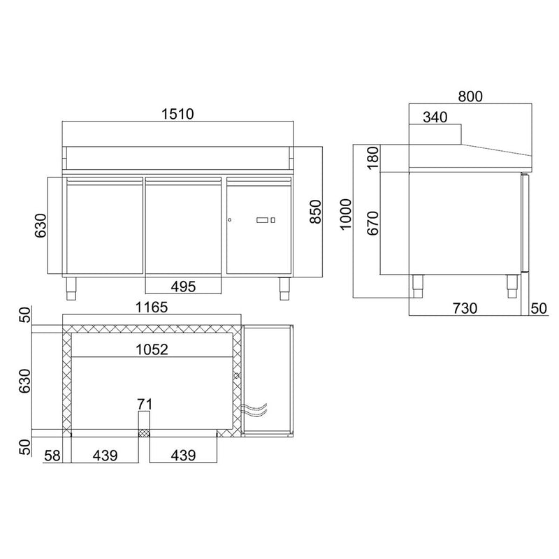 Vaiotec EASYLINE pizzakoeltafel 800 / 2-deurs "grijs"