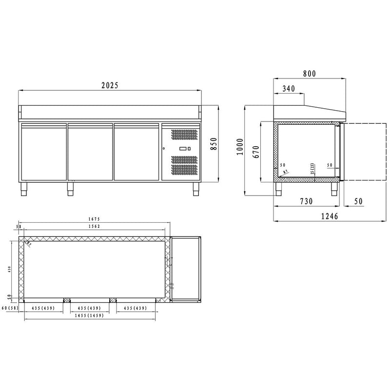 Vaiotec EASYLINE Pizzakühltisch 800 / 3-türig "grau"