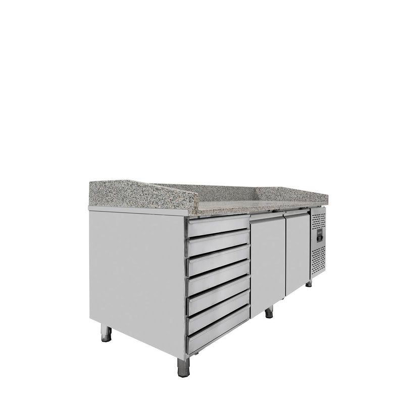 Table réfrigérée à pizza Vaiotec EASYLINE 800 / 2 portes &amp; 7 tiroirs "gris"