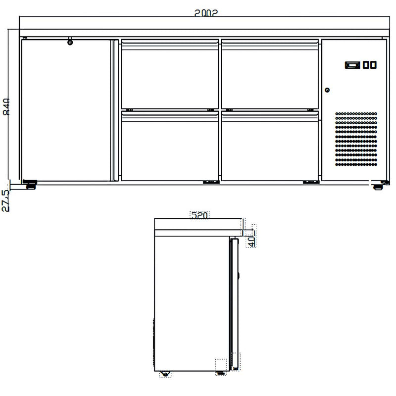 Vaiotec EASYLINE barkoeltafel zwart / 6 laden - 425 l