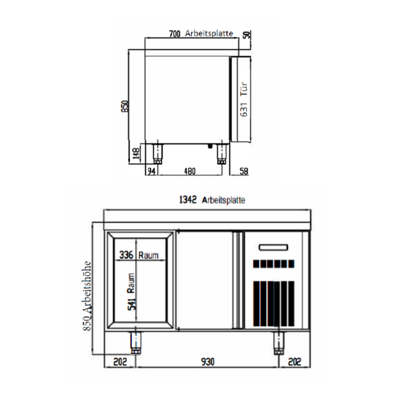 Vaiotec TOPLINE koeltafel 700 / 2-weg GN1/1 met 2 deuren