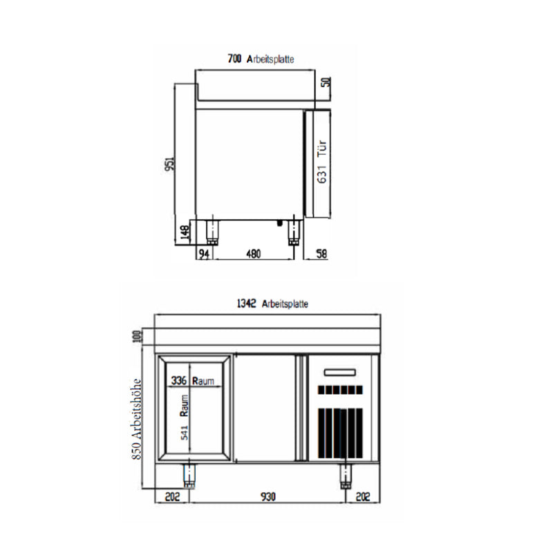 Vaiotec TOPLINE koeltafel 700 / 2-weg GN1/1 met 2 deuren &amp; opstand