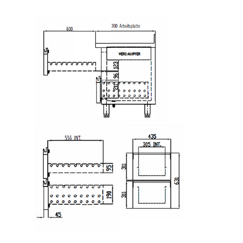 Vaiotec TOPLINE Kühltisch 700 / 2-fach GN1/1 mit 2 Schubladen / 1 Tür & Aufkantung