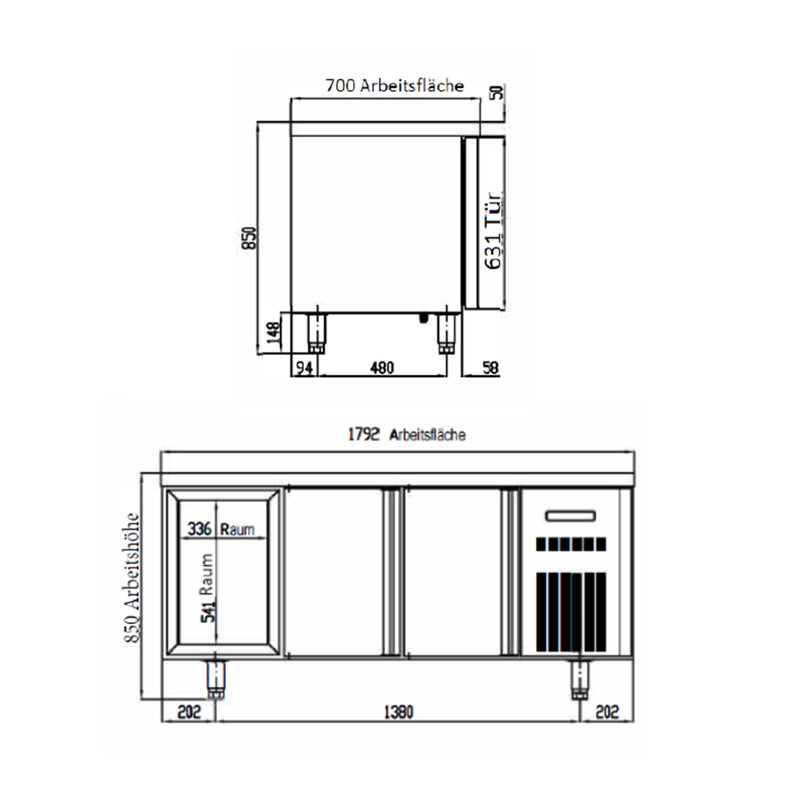 Vaiotec TOPLINE koeltafel 700 / 3-weg GN1/1 met 3 deuren