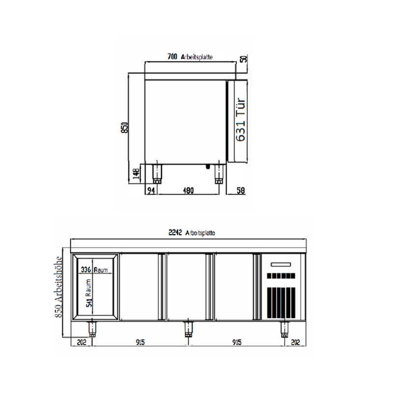 Table réfrigérée Vaiotec TOPLINE 700 / 4 voies GN1/1 avec 4 portes