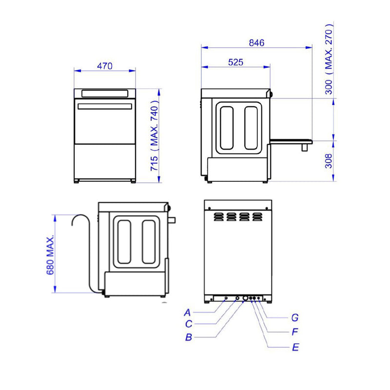 Vaiotec EASYLINE Gläserspülmaschine 40x40 / 230 Volt - Modell: VT-E GW40 DRD