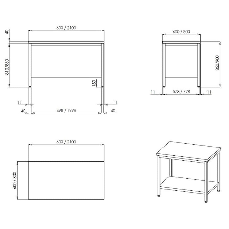 Table de travail Vaiotec TOPLINE 600 / base L:2000