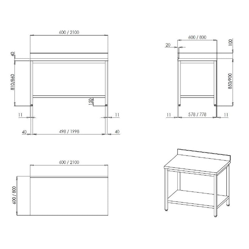 Table de travail Vaiotec TOPLINE 600 / base et dosseret L:1800