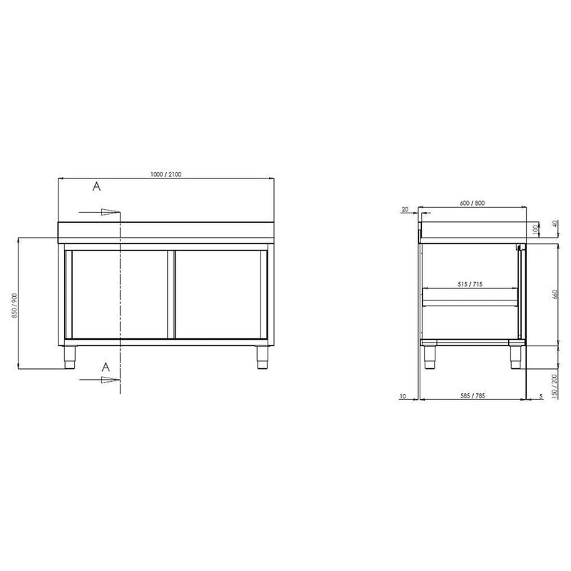 Armoire de travail Vaiotec TOPLINE 600 / 2 portes coulissantes et dosseret L:1000