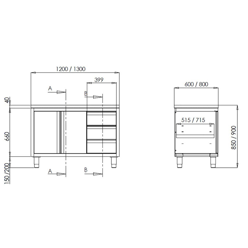 Armoire de travail Vaiotec TOPLINE 600 / portes battantes et 3 tiroirs L:1200