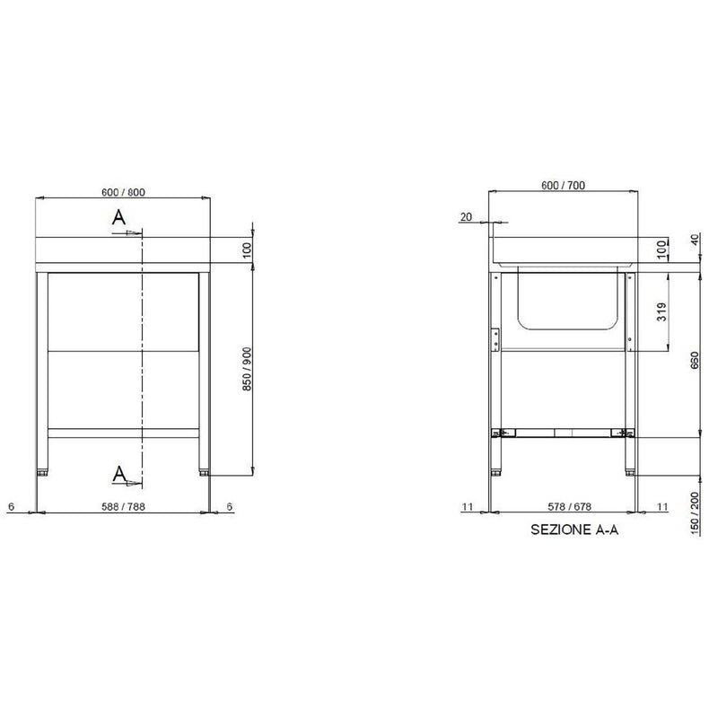 Vaiotec TOPLINE spoelbak 600 / 1 bak B:800