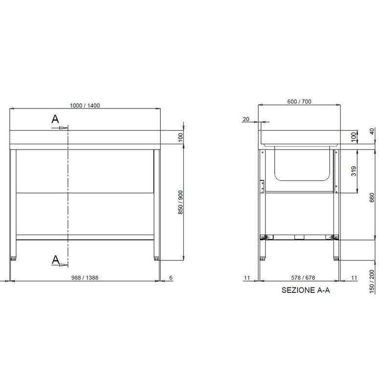 Vaiotec TOPLINE spoelbak 600 / 1 bak links + afdruiprek B:1000