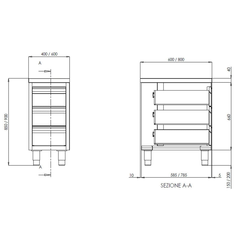 Vaiotec TOPLINE Schubladenschrank 600 / 3 Schubladen B:400