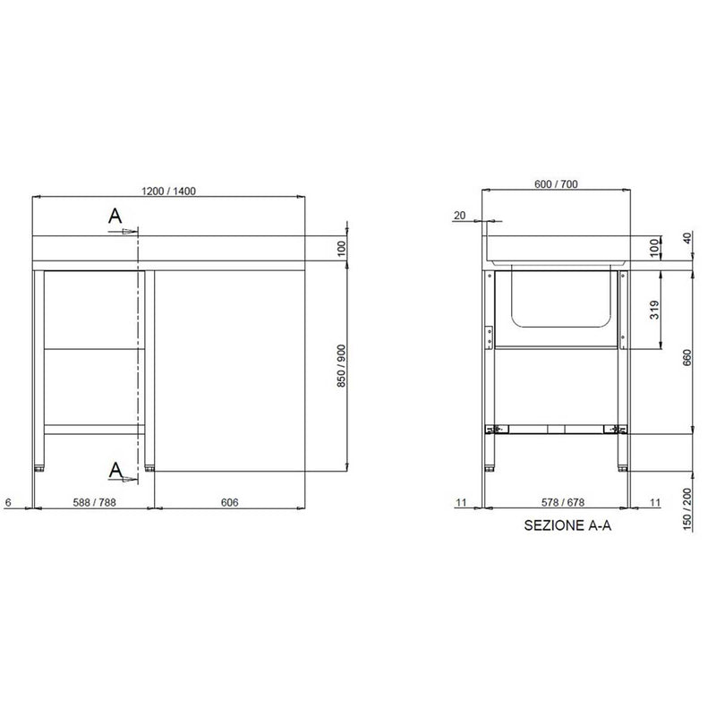 Vaiotec TOPLINE Spülcenter 700 / 1 Becken rechts B:1200