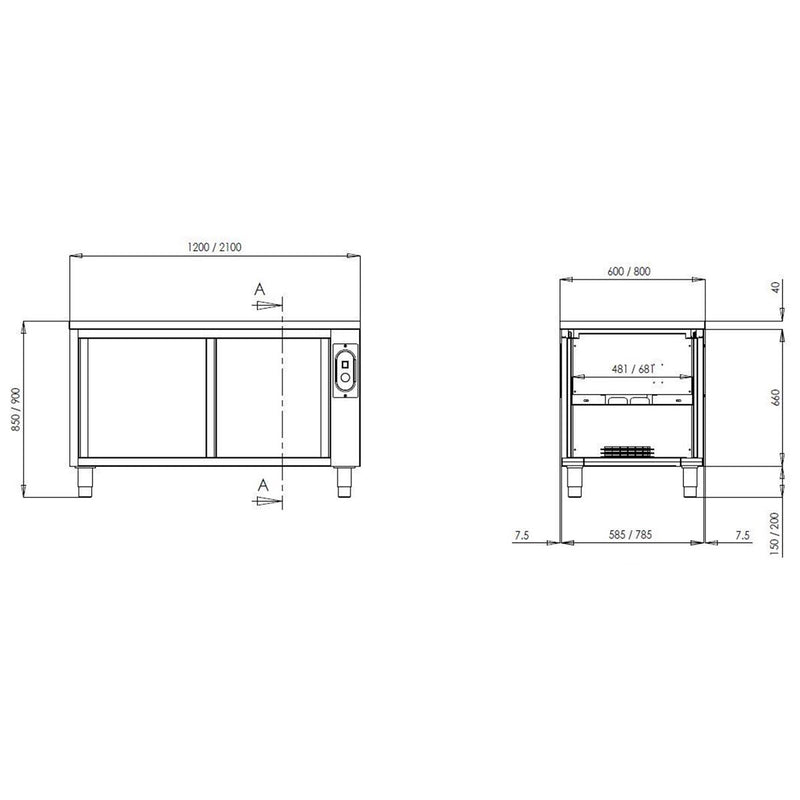 Vaiotec TOPLINE Wärmeschrank 600 / 2 Schiebetüren B:1200