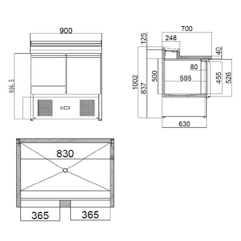 Vaiotec EASYLINE voorbereidingstafel Mini 700 / 2-weg voor 5x GN 1/6