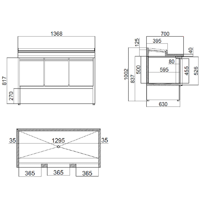 Vaiotec EASYLINE Zubereitungstisch Mini 700 / 3-fach für 8x GN 1/6