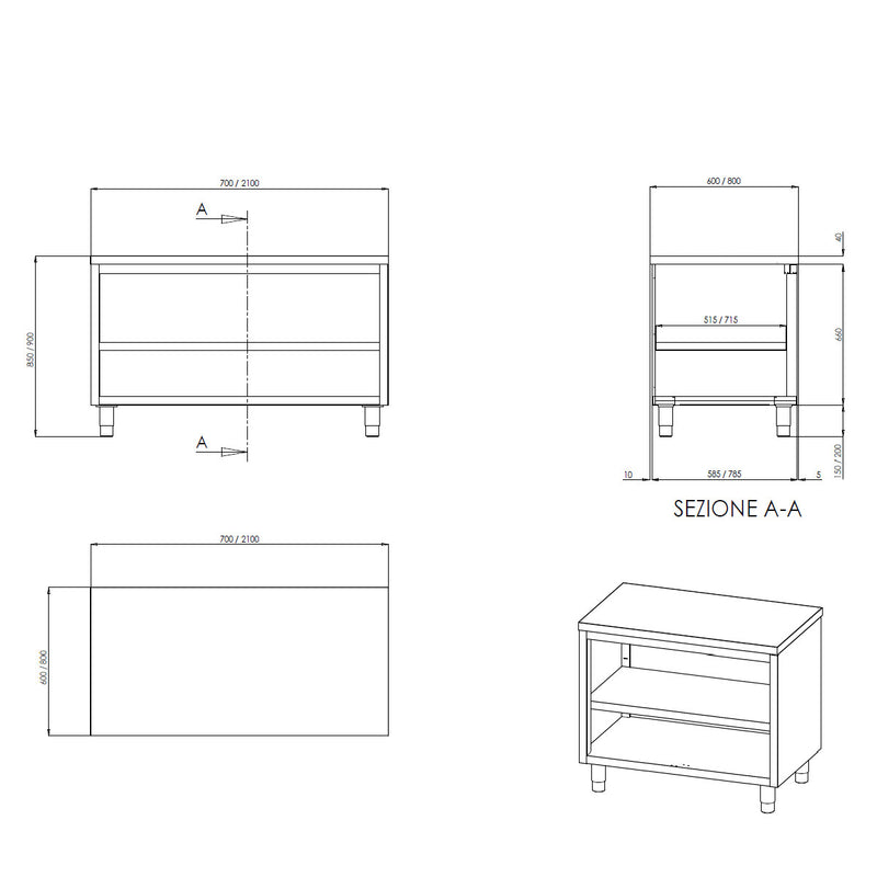 Armoire de travail Vaiotec TOPLINE 600 / ouverte L:1600