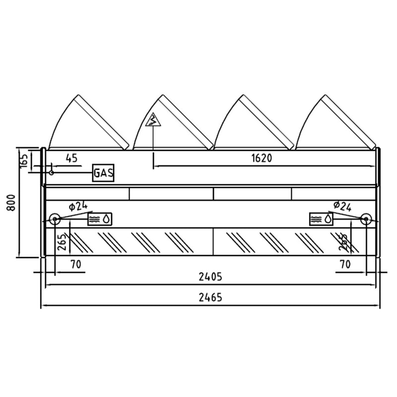 Vaiotec TOPLINE koelwerkbank 250 - gebogen frontglas "zwart"