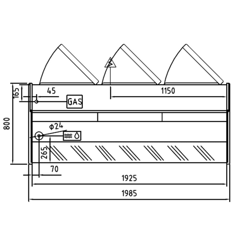 Vaiotec TOPLINE koelwerkbank 200 - recht front glas "zwart"