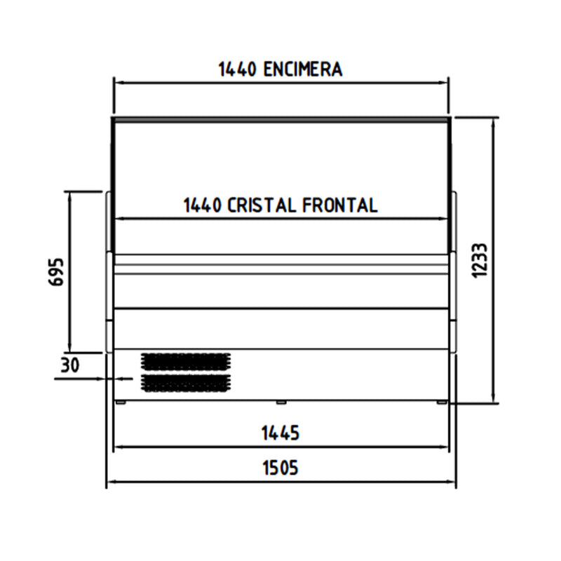 Vaiotec TOPLINE koelwerkbank 150 - recht front glas "blauw"