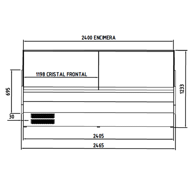 Vaiotec TOPLINE koelwerkbank 250 - recht front glas "wit"