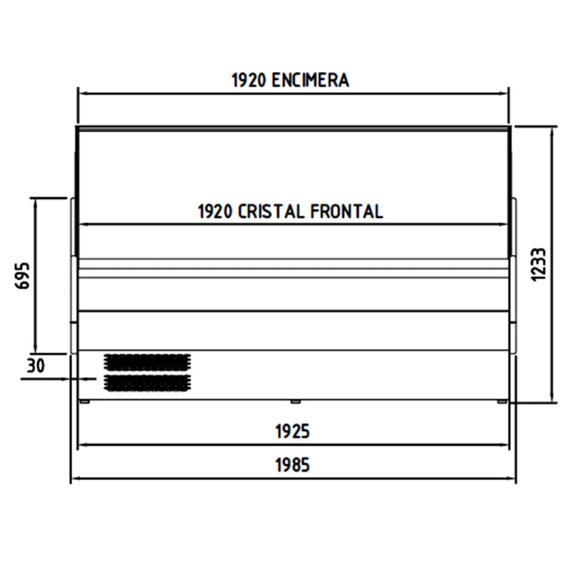 Vaiotec TOPLINE koelwerkbank 200 - recht front glas "geel"