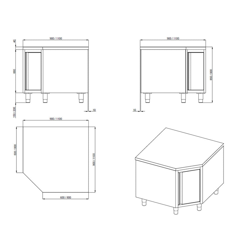 Armoire de travail d'angle Vaiotec TOPLINE 900 / porte battante L:900