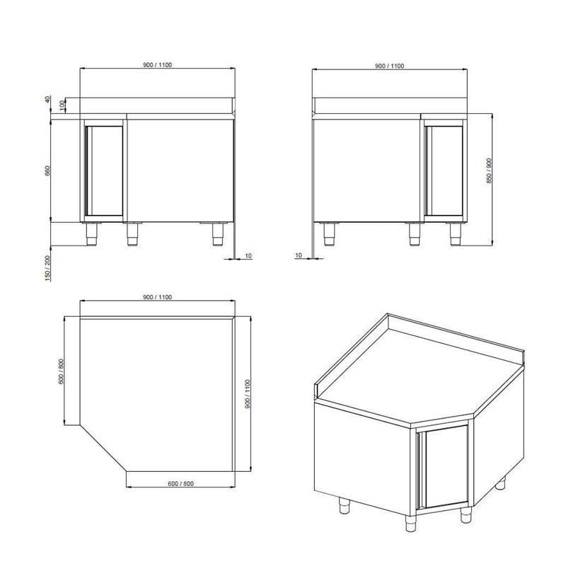 Meuble de travail d'angle Vaiotec TOPLINE 900 / porte battante et dosseret L:900