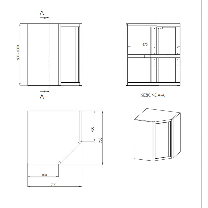 Vaiotec TOPLINE Eckwandhängeschrank 700 / Flügeltür B:700