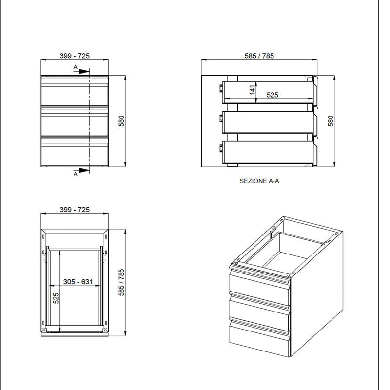 Caisson à tiroirs Vaiotec 3 tiroirs pour table de travail 600 / L:725