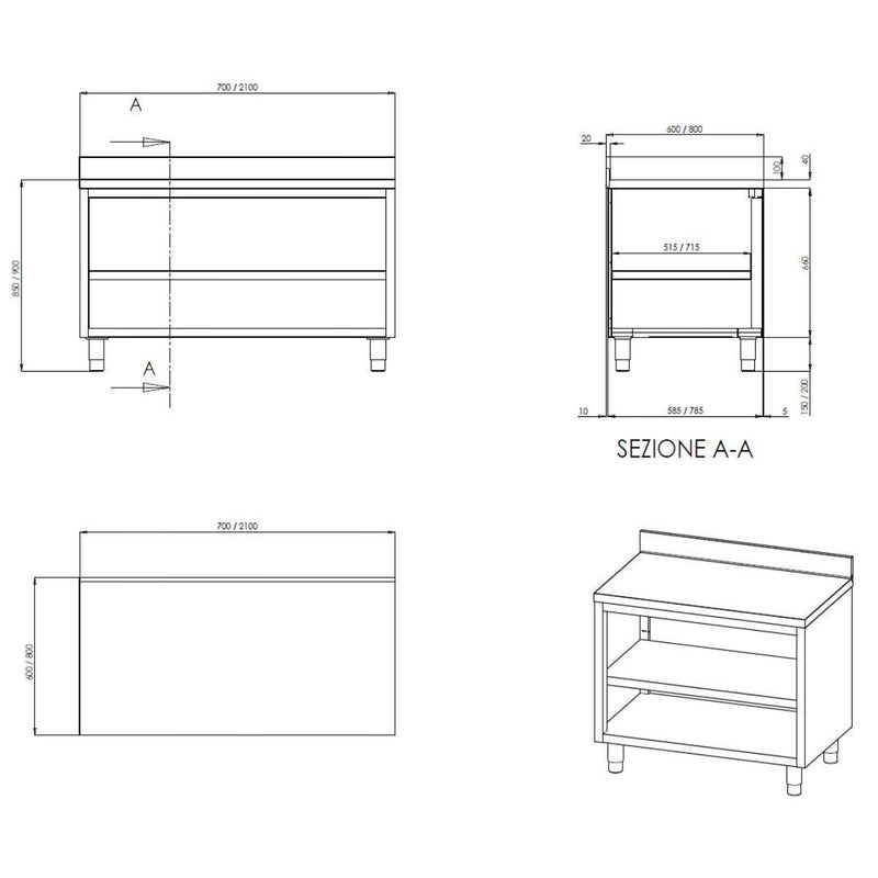 Armoire de travail Vaiotec TOPLINE 600 / ouverte avec dosseret L:700