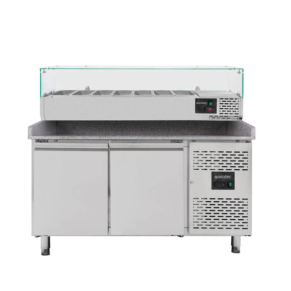 Vaiotec EASYLINE pizzakoeltafel 800 / 2-deurs "grijs" inclusief koelopzetstuk GN1/4