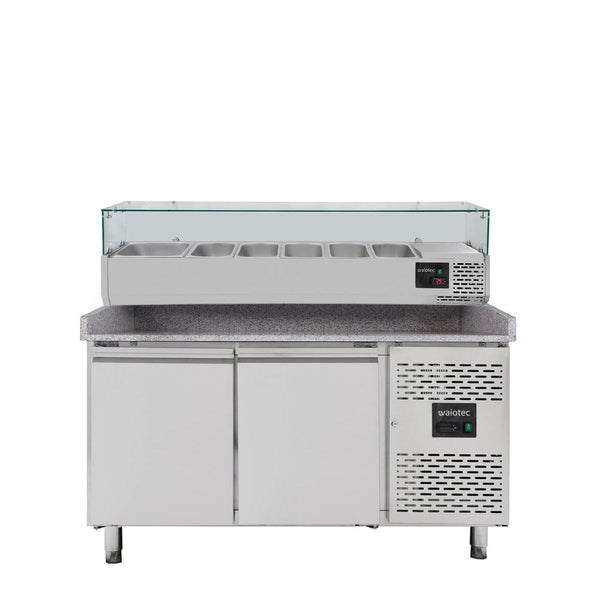 Vaiotec EASYLINE pizzakoeltafel 800 / 2-deurs "grijs" inclusief koelopzetstuk GN1/3