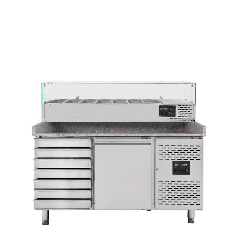 Vaiotec EASYLINE pizzakoeltafel 800 / 1 deur &amp; 7 laden "grijs" inclusief koelopzetstuk GN1/4