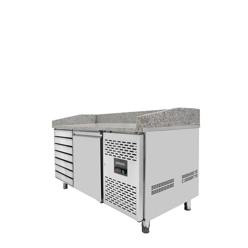 Vaiotec EASYLINE pizzakoeltafel 800 / 1 deur &amp; 7 laden "grijs" inclusief koelopzetstuk GN1/4