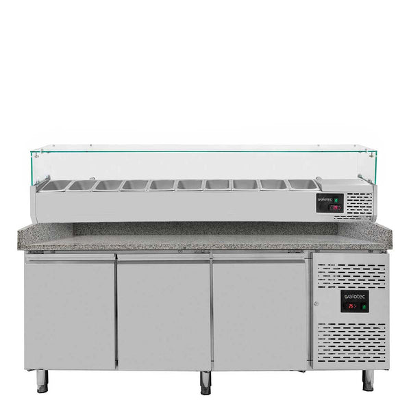 Vaiotec EASYLINE Pizzakühltisch 800 / 3-türig "grau" inkl. Kühlaufsatz GN1/4