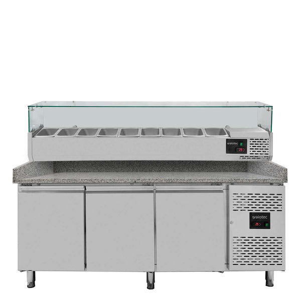 Vaiotec EASYLINE Pizzakühltisch 800 / 3-türig "grau" inkl. Kühlaufsatz GN1/3