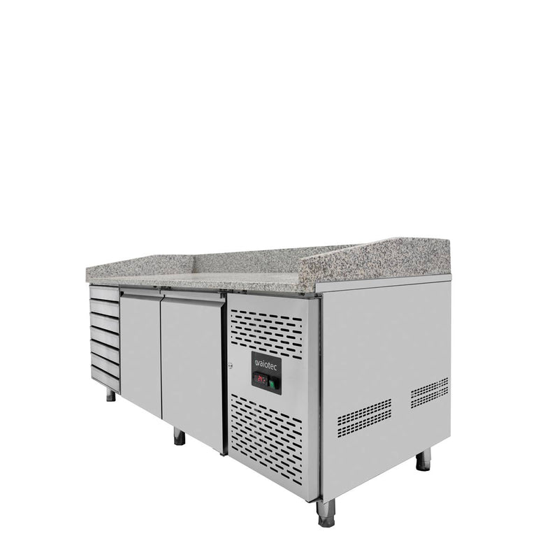 Vaiotec EASYLINE pizzakoeltafel 800 / 2 deuren &amp; 7 laden "grijs" inclusief koelopzetstuk GN1/4