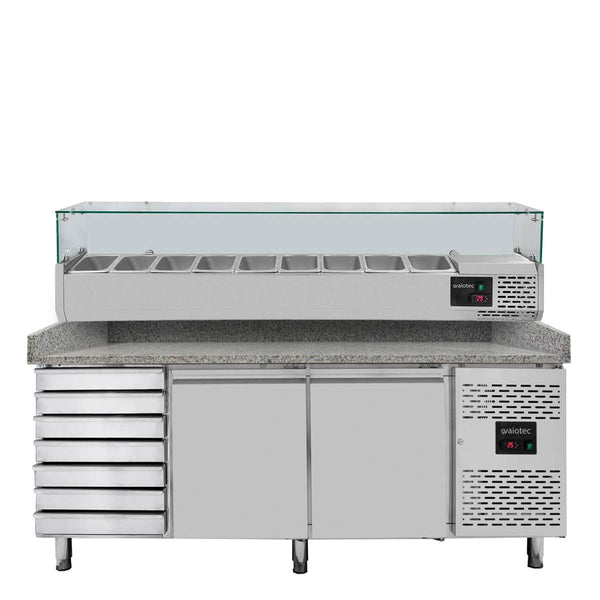 Vaiotec EASYLINE pizzakoeltafel 800 / 2 deuren &amp; 7 laden "grijs" inclusief koelopzetstuk GN1/3