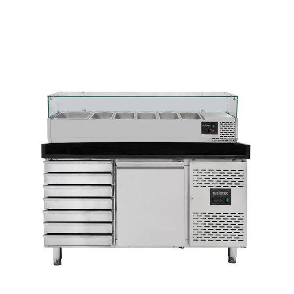 Vaiotec EASYLINE pizzakoeltafel 800 / 1 deur &amp; 7 laden "zwart" inclusief koelopzetstuk GN1/3