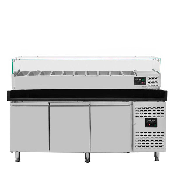 Vaiotec EASYLINE pizzakoeltafel 800 / 3-deurs "zwart" inclusief koelopzetstuk GN1/4