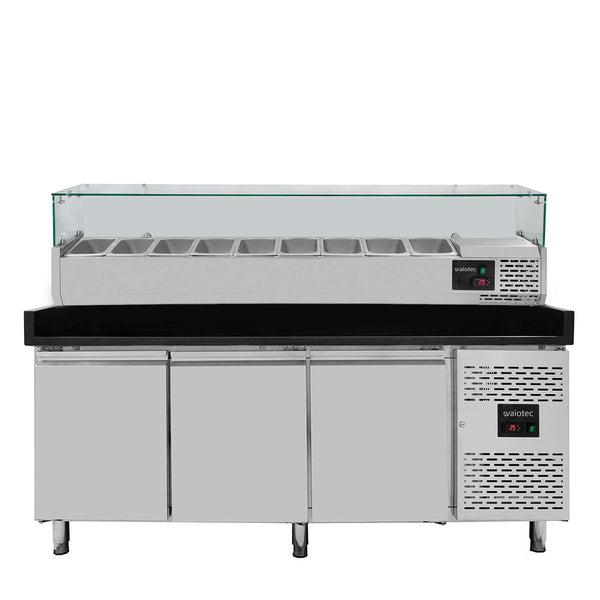 Vaiotec EASYLINE pizzakoeltafel 800 / 3-deurs "zwart" inclusief koelopzetstuk GN1/3