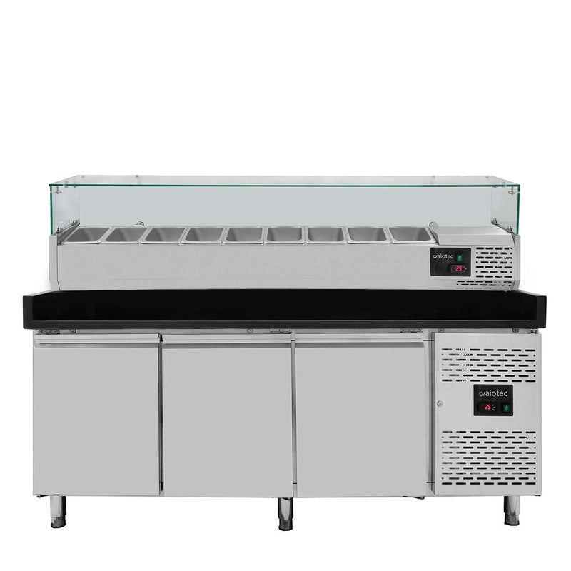 Vaiotec EASYLINE Pizzakühltisch 800 / 3-türig "schwarz" inkl. Kühlaufsatz GN1/3