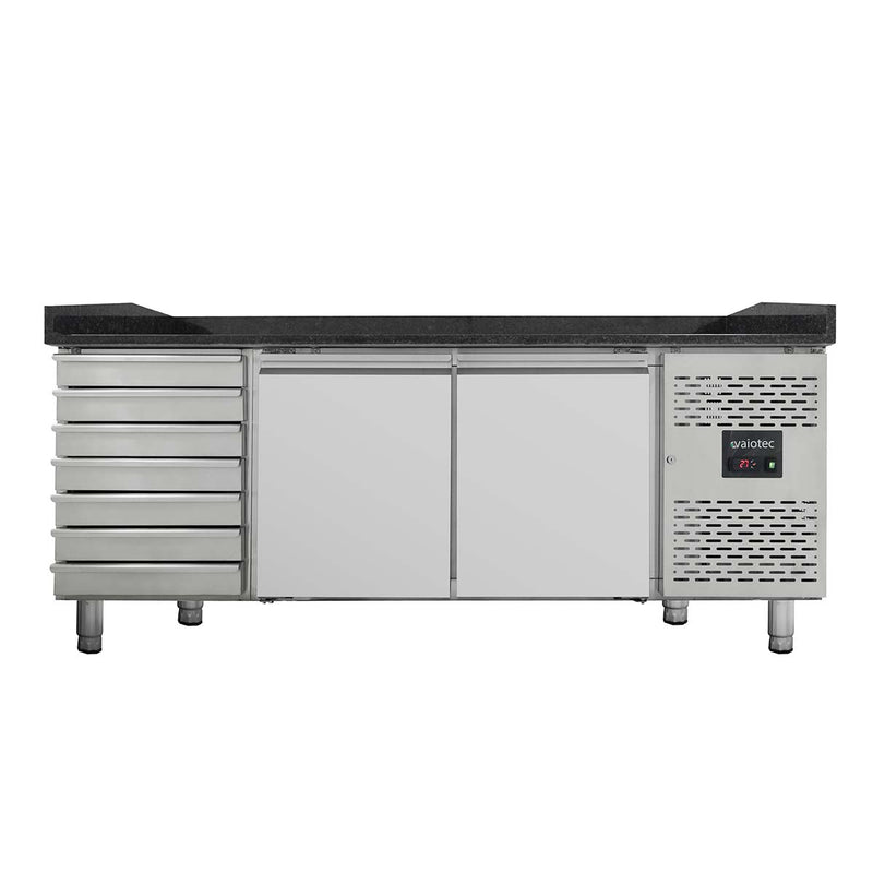 Table réfrigérée à pizza Vaiotec EASYLINE 800 / 2 portes et 7 tiroirs "noir" avec accessoire de réfrigération GN1/4