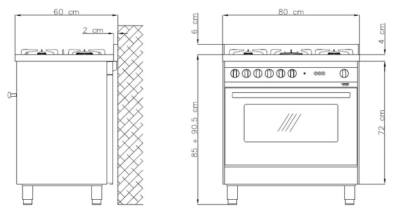 LOFRA - MAXIMA - SINGLE OVEN 80 cm - MG 86 GV/ C - GAS / GAS