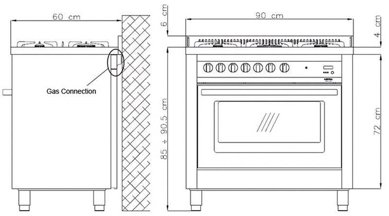 LOFRA - RAINBOW - GAS SINGLE OVEN 90 cm - PRG 96 GVT/C - Burgundy